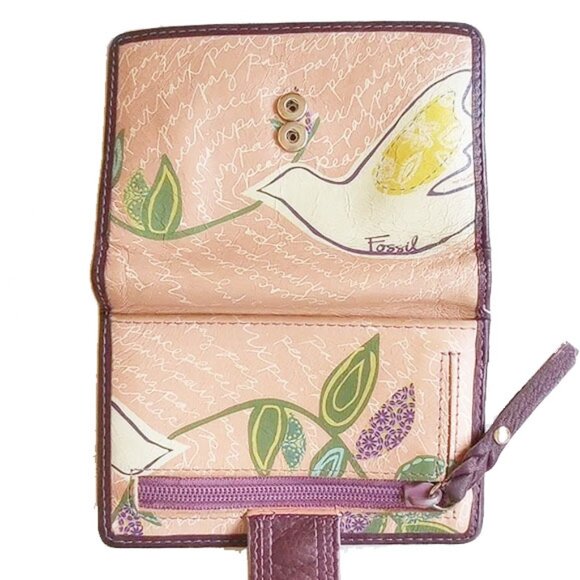 Fossil Leather Biilfold Wallet Dove Peace Bird - Picture 1 of 6